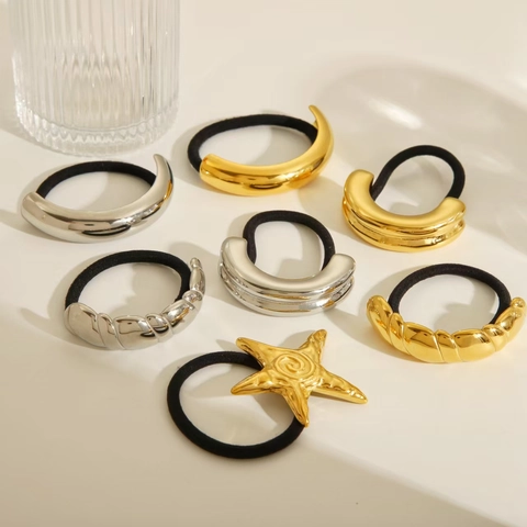 Minimalist Elastic Hair Ties Stainless Steel 18K Gold Plated Geometric Metal Ponytail Holder Accessories For Women