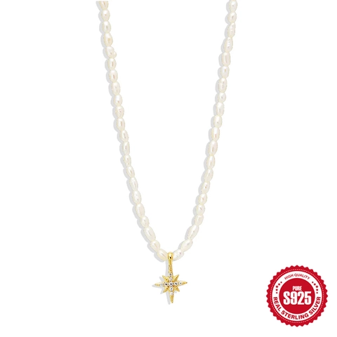 Rice Artificial Pearl Necklace 925 Sterling Silver Evil Eye Moon Star Snake Hamsa Pendant Zirconia Jewelry For Women