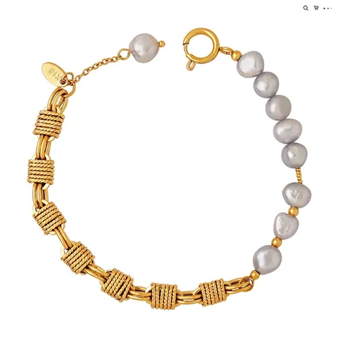 Ins Stil Messing Kette Patchwork Grau Süßwasserperle Armband Für Damen Vintage Vergoldet Schmuck Valentinstag Geschenk