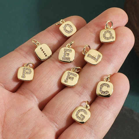 Square Alphabet Initial Pendant Copper Zircon Iced Out Jewelry Making Accessories Fashion DIY For Women