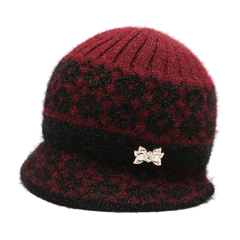 Cappello Alla Pescatora In Maglia Invernale Da Donna Caldo Foderato In Pile Motivo Jacquard Decoro Fiocco Strass Elegante