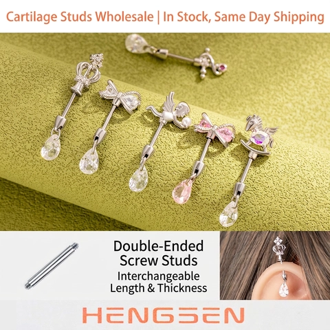 Titanium Staal Oorkraakbeen Stud Zirkoon Strik Engel Kroon Paard Schroefsluiting Helix Piercing Sieraden Voor Dames