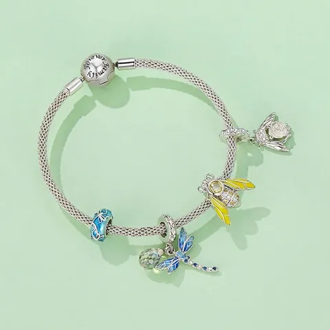 S925 Plata de Ley Insecto Abeja Libélula DIY Charms Accesorios Con Esmalte Circonia Colgantes para la Fabricación de Joyas Mujer