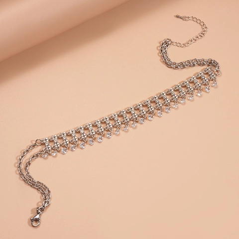 Rhinestone Zircon Franje Choker Ketting Legering Multi Rij Brede Kwast Sprankelende Party Sieraden Voor Dames
