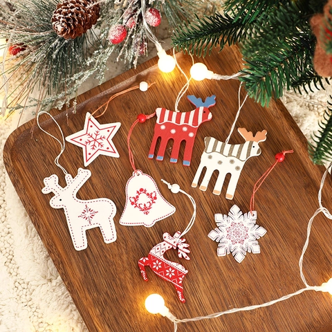 Decorazioni Natalizie Da Appendere Legno Feltro Di Lana Renna Stella Fiocco Di Neve Rosso Bianco Stile Nordico Albero