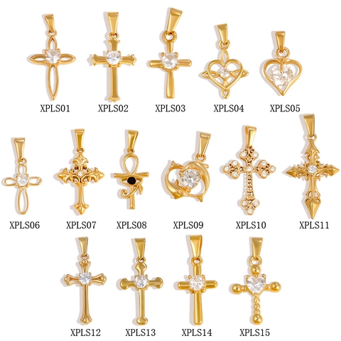 Ciondolo in Acciaio Inossidabile Zirconia Croce Cuore Delfino Senza Catena Oro Placcato Gioielli Religiosi Donna Solo Ciondolo