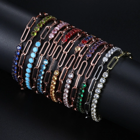 Paperclip Tennis Splicing Bracelet Copper Zircon Elegant Adjustable Fashion Jewelry For Women