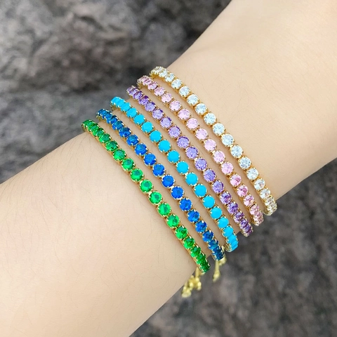 Pulsera Tennis Ajustable Para Mujer Circón Colorido Cobre Chapado En Oro Cierre Bolo Joyería De Moda Regalo