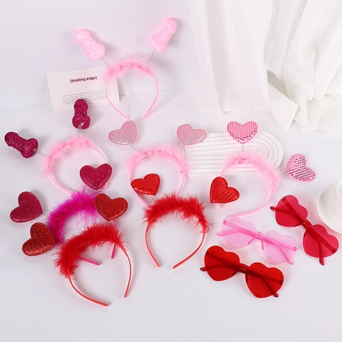 Heart Headband And Sunglasses Sequin Feather Spring Valentine's Day Party Favor Accessories Cute For Women
