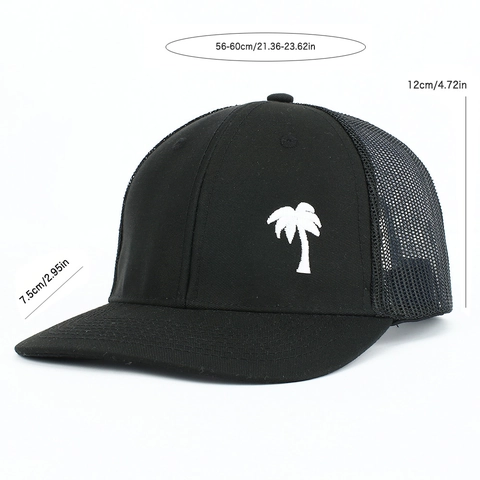 Geborduurde Palmboom Trucker Hat Katoen Polyester Mesh Ademend Zonbescherming Buiten Baseball Cap Voor Heren Dames