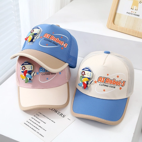 Cappello Da Baseball Per Bambini Trucker In Rete Con Luce LED Girandola Robot Cartone Animato Traspirante