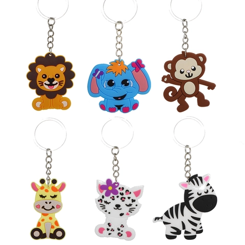 Kawaii Cartoon Tier Schlüsselanhänger PVC Silikon Softgummi Dschungel Safari Löwe Elefant Giraffe Zebra Taschenanhänger Rucksack Zubehör