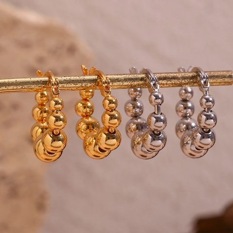 Pendientes de aro con cuentas degradadas de acero inoxidable chapado en oro de 18K para mujer Joyería geométrica minimalista en forma de C