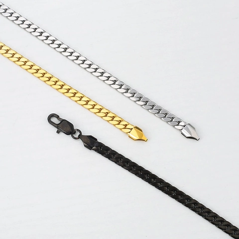 Poliertes Edelstahl Armband Minimalistische Flache Schlangenkette Geometrischer Schmuck Damen Herren Mit Karabinerverschluss