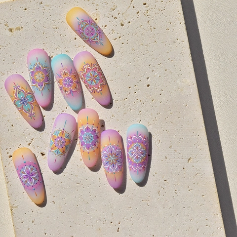 Hollow Nail Art Airbrush Stencil Stickers Bohemian Mandala Pattern Templates DIY Manicure Decoration Tool