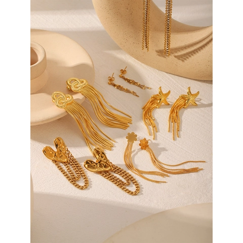 Orecchini Pendenti Lunghi A Nappa Acciaio Inossidabile Perla Artificial Finta Strass Placcato Oro Gioielli Vintage Per Donna