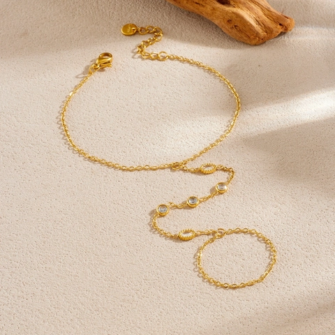 Handketting Met Ring Roestvrij Staal Geometrisch Zirkonia Handketting Goud Minimalistisch Dames Sieraden
