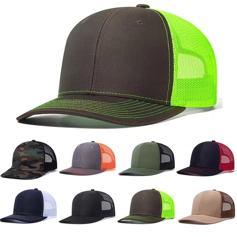 Adjustable Cotton Mesh Trucker Hat Breathable Curved Brim Baseball Cap For Men Women Outdoor Sun Protection Plain Sport Snapback Hat