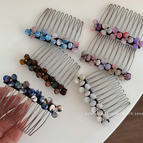 Bloem Haarkam Acetaat Hars Metalen Tanden Rhinestone Elegant Koreaanse Stijl Voor Vrouwen Haarstyling Haarspeld Accessoires
