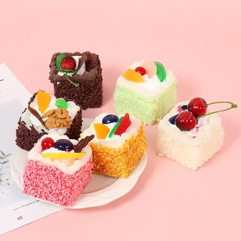 Realistic Artificial Mousse Cake Model PU Foam Square Simulation Dessert Fruit Toppers For Home Decor Photography