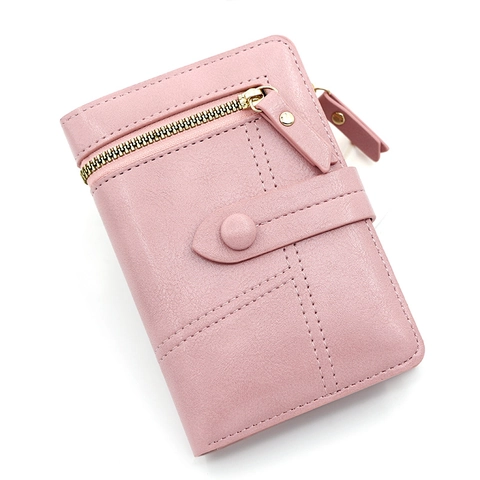 Cartera Mujer Cuero PU Corta Triple Bolsillo Cremallera Cierre Hebilla Tarjetero Monedero Estilo Dulce