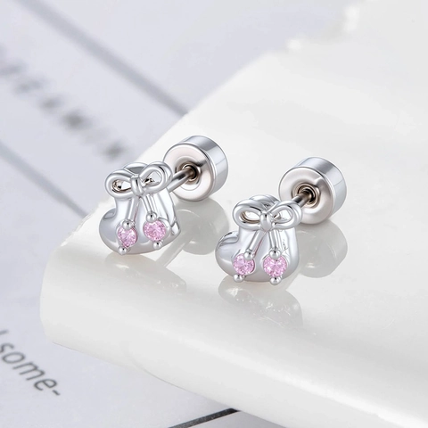 Cartilage Stud Earring Titanium Steel Copper Pink Zirconia Bowknot Heart Shape Screw Back Piercing Jewelry For Women