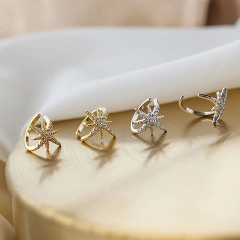 Boucles d'Oreilles Ear Cuff Étoile en Cuivre Tendance pour Femmes Incrustation de Zircone Étoile à Six Branches Bijoux Fantaisie Cadeau