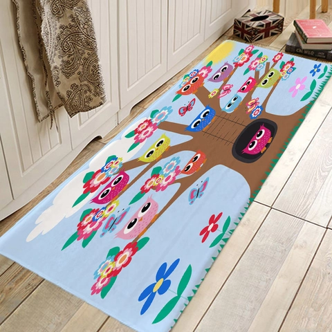 Zerbino Gufo Cartone Animato Albero Assorbente Antiscivolo Poliestere Per Ingresso Bagno Camera Da Letto Soggiorno Colorato