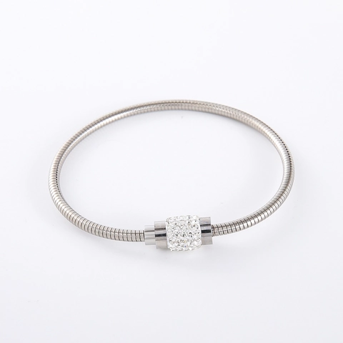 Bracciale In Acciaio Inossidabile 304 Da Donna Con Cilindro In Strass Catena A Serpente Gioielli Eleganti