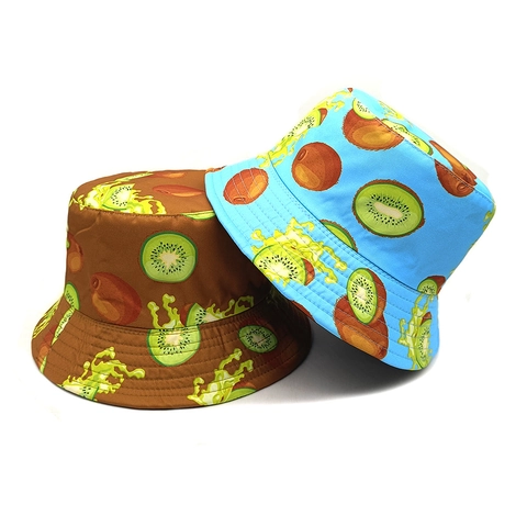 Bucket Hat Kiwi Fruit Print Reversible Polyester Sun Protection Outdoor Travel Retro For Men Women