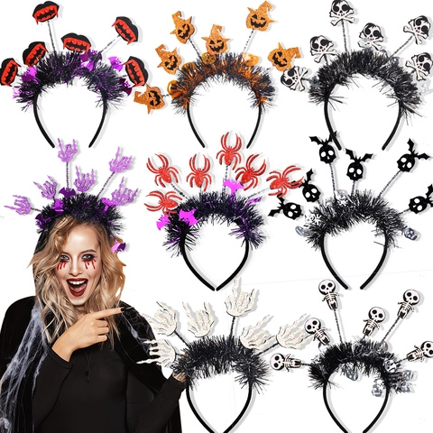 Halloween Stirnbänder Kürbis Spinne Fledermaus Skelett Themen Kunststoff Filz Material Glitzer Feder Party Cosplay Kostüm Zubehör