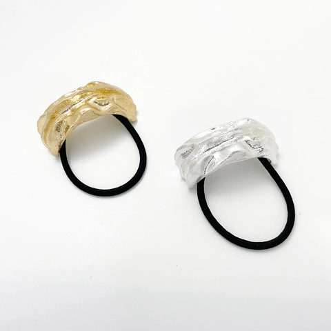 Gomas Para El Cabello De Metal Irregular Textura Derretida Plisada Soporte Elástico Para Coleta Anillos Para El Cabello Sin Costuras
