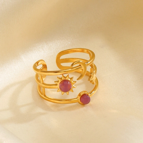Himmlischer Sonne Mond Stern Verstellbarer Ring Edelstahl Mit Harz Edelstein Böhmischer Vintage Vergoldeter Schmuck