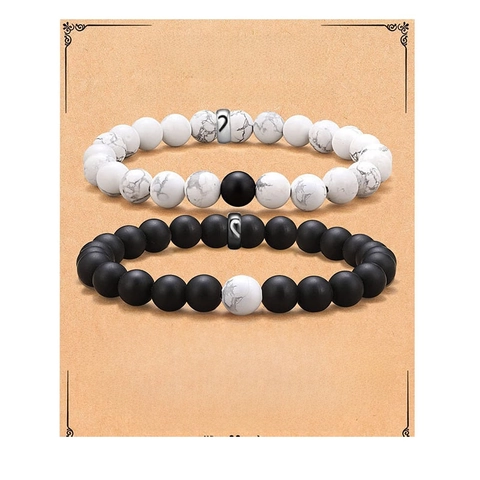 Bracciali Perline Coppia Turchese Bianco Agata Nera Opaca Acciaio Inossidabile Cuore Ciondolo Magnetico Gioielli Amanti Regali
