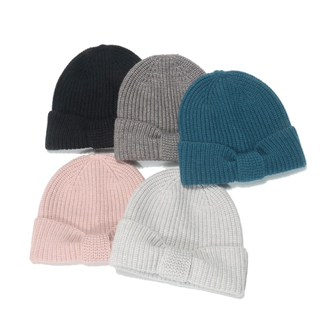 Gorro De Punto Con Decoración De Lazo Cálido Invierno Acrílico Color Sólido Para Mujeres