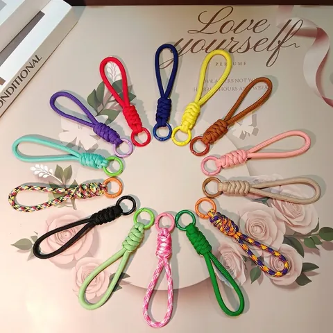 Braided Phone Lanyard Hand Woven Paracord Keychain Colorful Polyester Rope Strap With Metal Spring Ring Anti Lost Bag Charm