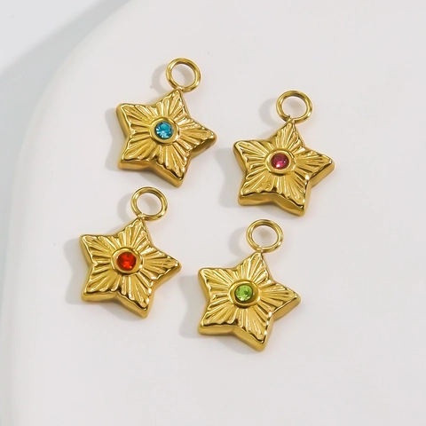 Star Charms Stainless Steel 14K Gold Plated Colorful Rhinestone Inlaid Five Point Star DIY Jewelry Making Accessories