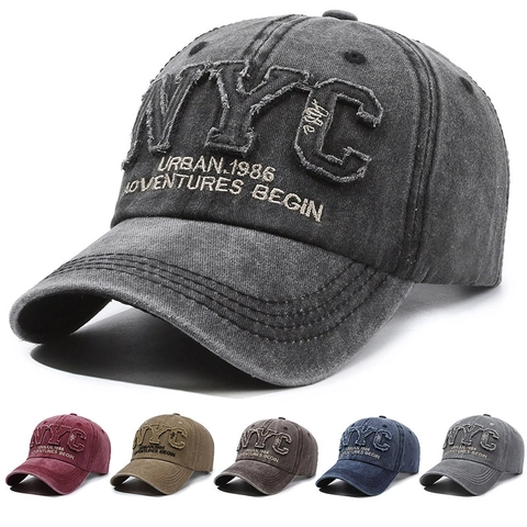 Vintage Gewaschene Baumwolle Baseballkappe Retro Distressed NYC Buchstaben Patch Stickerei Verstellbarer Outdoor Sonnenhut Für Damen Herren