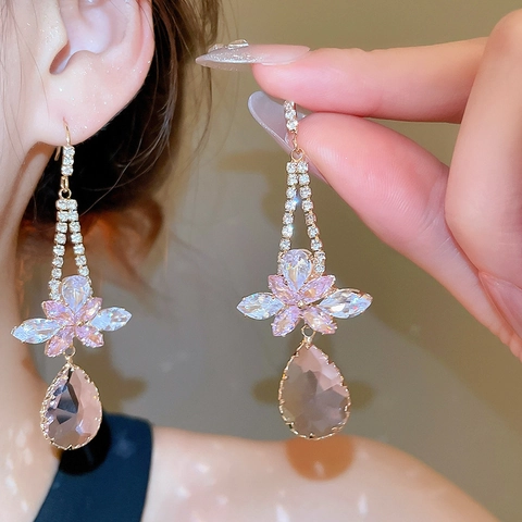 Butterfly Pendant Earrings With Zircon And Silver Earring Post Long Tassel Sweet Fashion High End Jewelry For Women