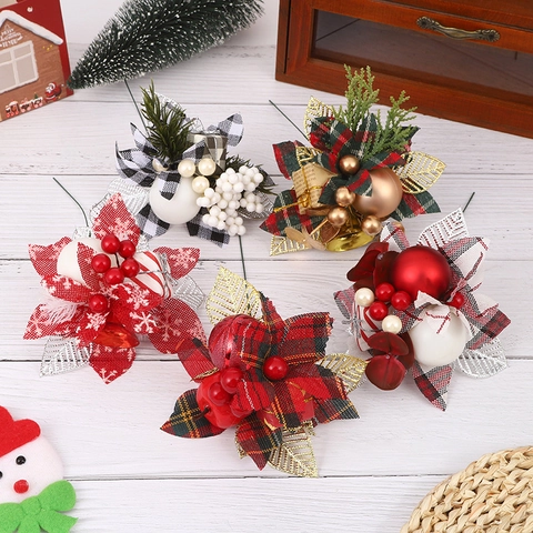 Christmas Artificial Flower Picks With Pine Cones Berries For Holiday Tree Decoration Festive Party DIY Floral Supplies