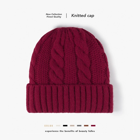 Berretto Invernale Donna Maglia Foderato In Pile Caldo Trecce Risvolto Morbido Beanie Esterno