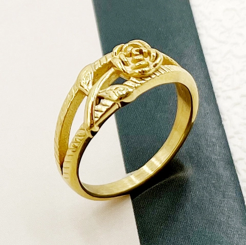 Bague Fleur De Rose Acier Inoxydable Creuse Double Couche Style Rétro Français Bijoux Élégants Accessoire Pour Femmes