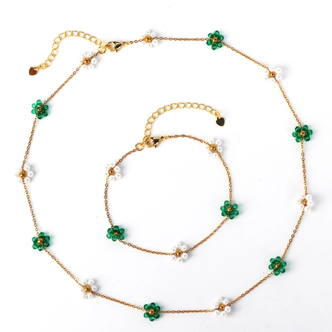 Elegante Collana E Bracciale Di Fiori Rame Placcato Oro 18K Cristallo Perla Artificial Gioielli Floreali Per Donna Ciondolo Cuore