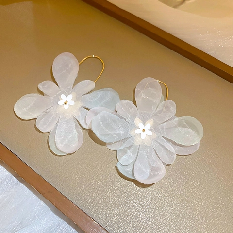 Elegant Flower Dangle Earrings Gauze Lace Floral Petal Oversized Lightweight For Women Vacation Party Steel Earring Post