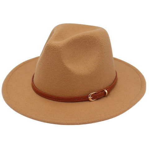 Vintage British Style Wool Fedora Hat Wide Brim Jazz Felt Hat With Leather Belt Buckle For Men Women Warm Elegant