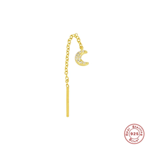 S925 Sterling Silver Moon Inlaid Zirconia Chain Threader Earrings Minimalist Gold Platinum Plated Moon Ear Line Jewelry For Women