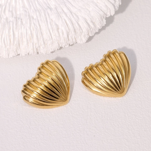 Orecchini A Lobo A Cuore Acciaio Inossidabile Placcato Oro 18K Texture A Costine Gioielli Alla Moda Da Donna