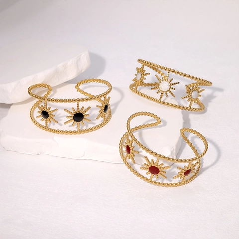 Vintage Edelstahl Sonnenblume Manschette Armreif Für Damen 18K Vergoldet Hohl Emaille Armband Geometrisch