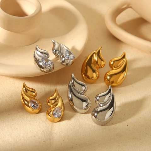 Druppel Vlam Oorbellen Roestvrij Staal 18K Verguld Geometrisch Kubieke Zirconia Ingelegd Waterdruppel Mode Sieraden