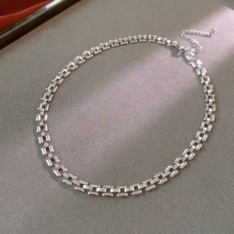 Titanium Steel Rectangular Chain Link Necklace Minimalist Geometric Choker Clavicle Chain Industrial Style For Women